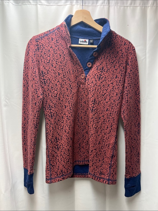 Kavu Sweaters - Kavu Pink Blue Terrain Lopez Spandex Button Up Crewneck Sweater Yoga Outdoors- S